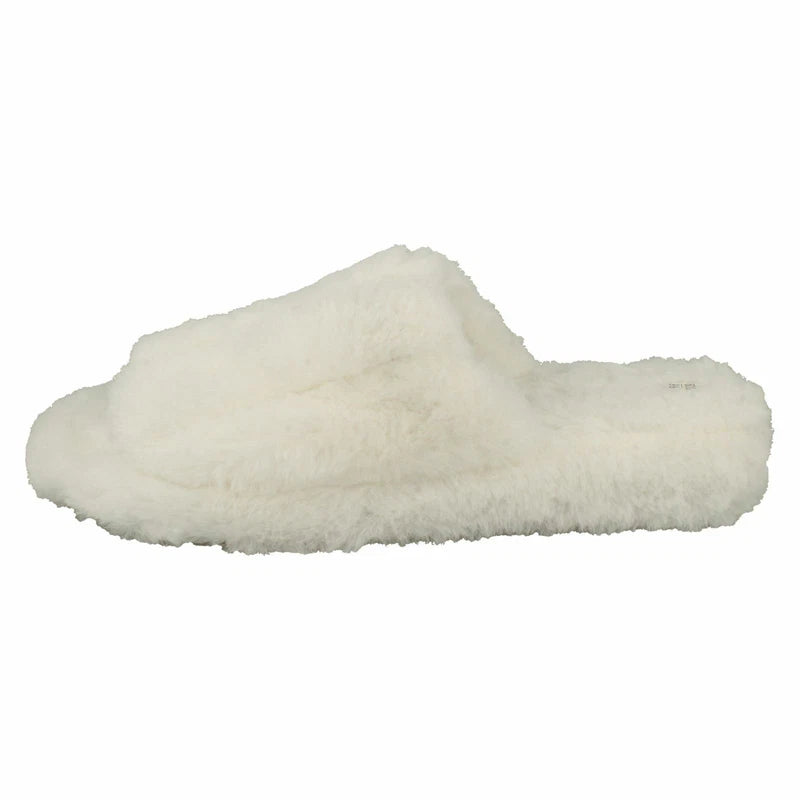 Ladies Faux Fur Striped Detail Sliders / Slippers : X2R119