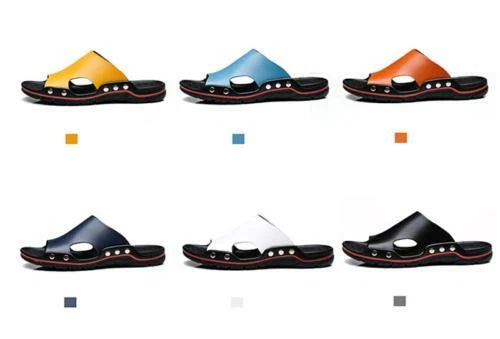 New Mens Summer PU Leather Casual Sandals Beach Shoes Anti-slip Flat Slippers