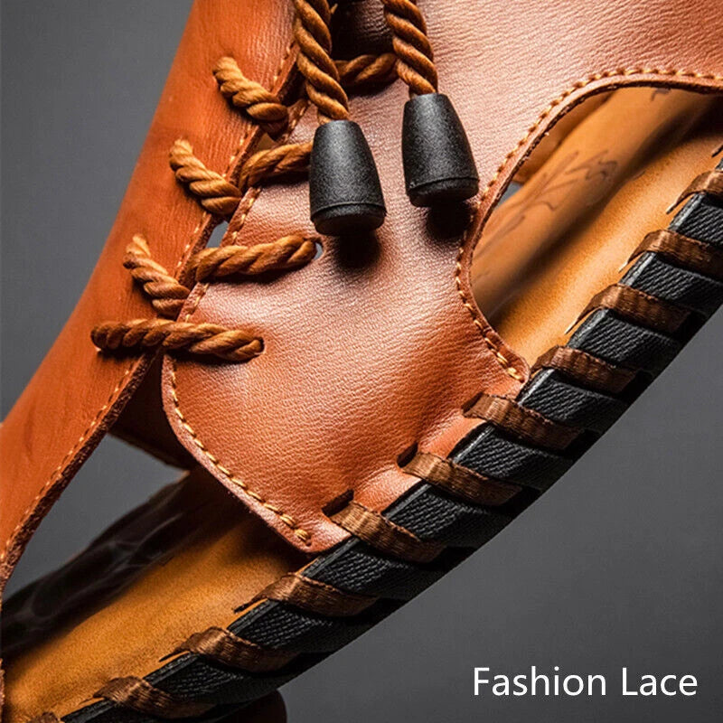 Mens Summer Sports Soft Slippers Genuine Leather Beach Shoes Casual Sandals
