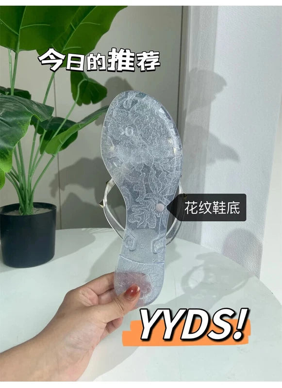 Rivet flip-flops rivet jelly thong sandals bow summer bow flat beach rain boots