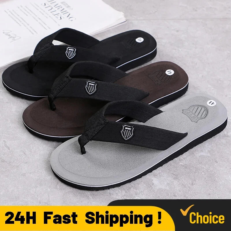 Simple New Men's Flip Flops Summer Outer Wear Non-slip Toe-gripping Clamp Shoes