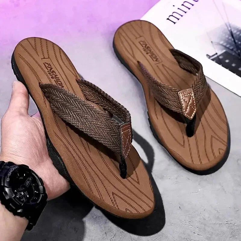 Men's Woven Striped Flip-flops Summer Indoor Outdoor Lightweight Comfortable...