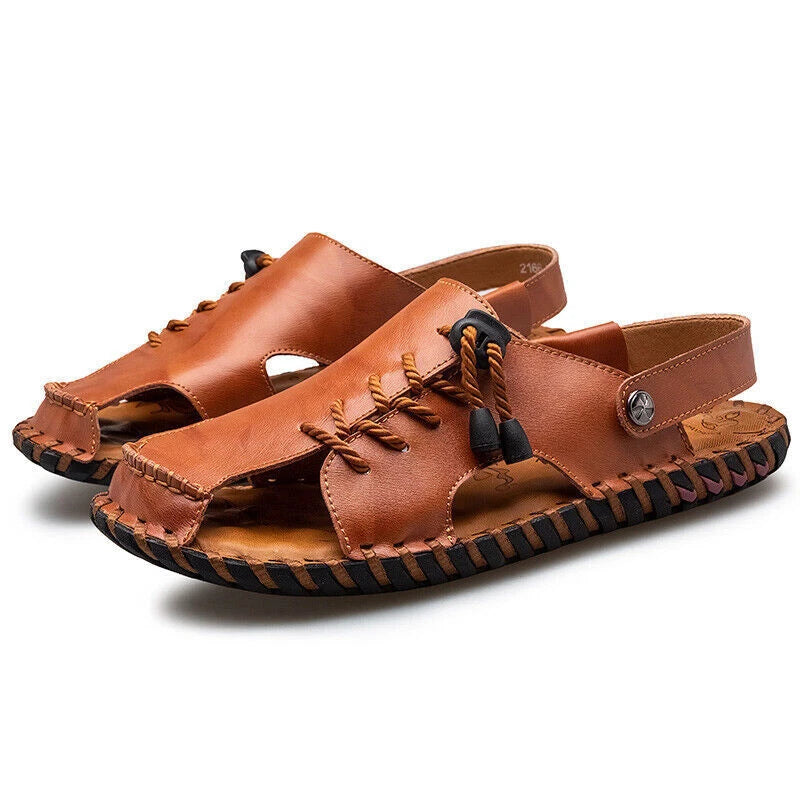 Mens Summer Sports Soft Slippers Genuine Leather Beach Shoes Casual Sandals
