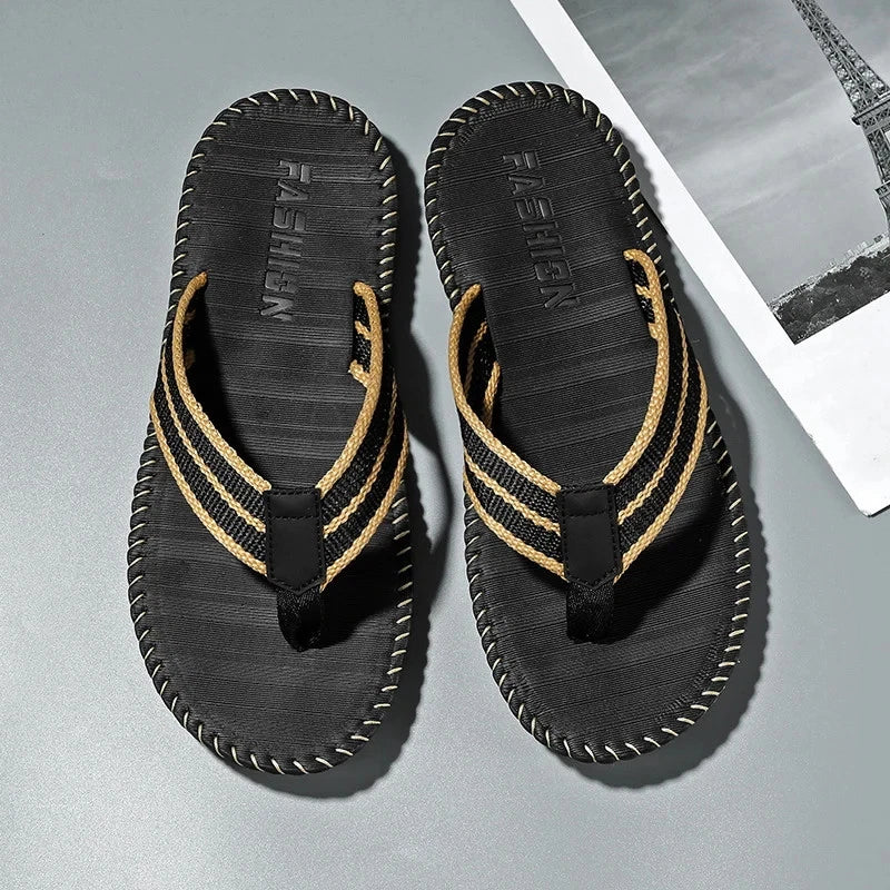 Men's flip flops summer new lightweight rubber woven slippers fashion casual