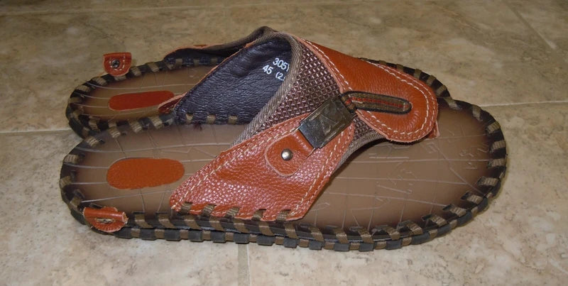 Merkmak Luxury Brand Flip Flop Slippers Beach Sandals Genuine Leather For Men 11