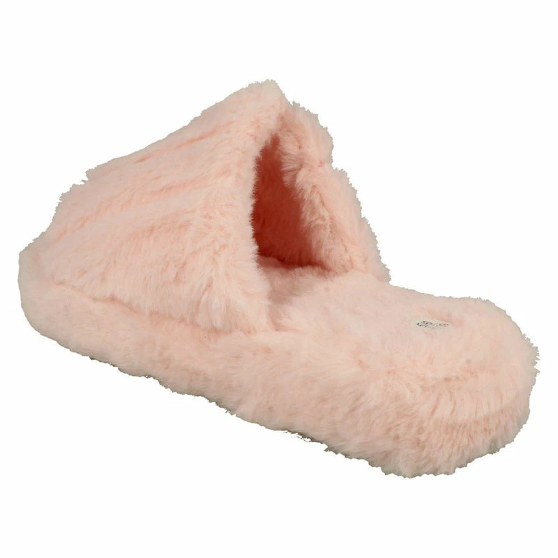 Ladies Faux Fur Striped Detail Sliders / Slippers : X2R119