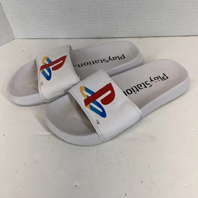 Sony PlayStation Flip Flops Size 4-4.5 Sliders Boys Gamer Slip On Sandals White