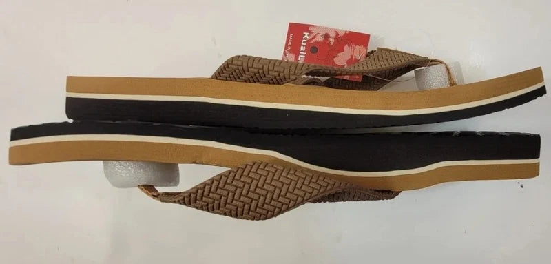 Men's Size 14 Brown Leather Flip Flop Sandals Arch Support Orthotic Comfort Foam