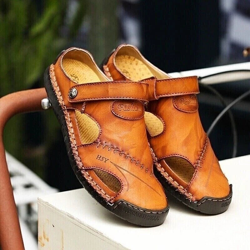 Mens Summer Sandals Casual Leather Shoes Outdoor Beach Breathable Casual Shoes