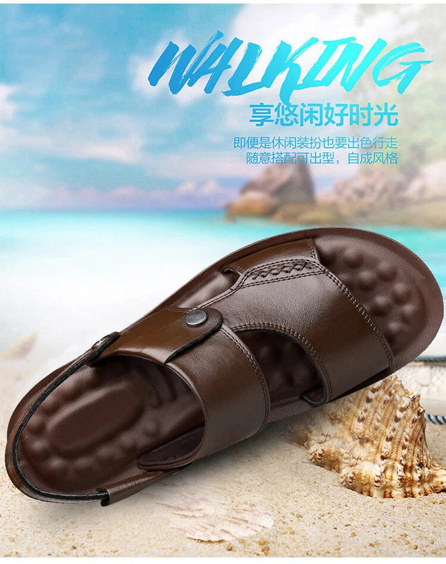 Men Summer Sandals and Slippers Pu Leather Thick-soled Beach Shoes