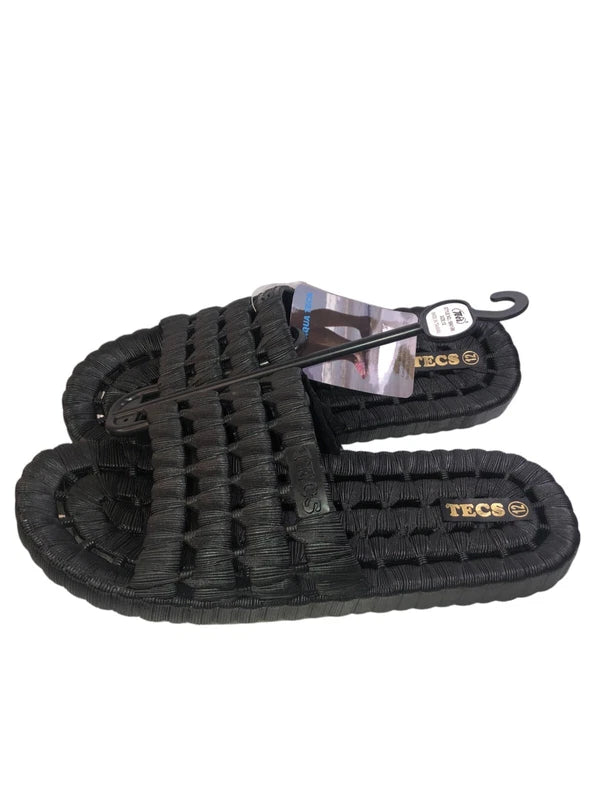 TECS Men's Shower Shoe with Open Toe Rubber Sole Size 12 Black Gym, Beach, Dorm
