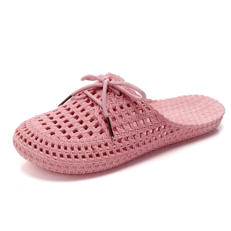 New Hollow Women's Slippers Closed Toe Lace-Up Flat Beach Shoes Casual Sandals