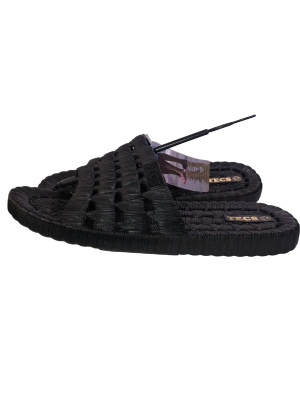 TECS Men's Shower Shoe with Open Toe Rubber Sole Size 12 Black Gym, Beach, Dorm