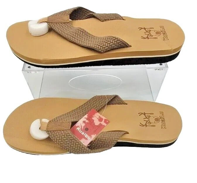 Men's Size 14 Brown Leather Flip Flop Sandals Arch Support Orthotic Comfort Foam