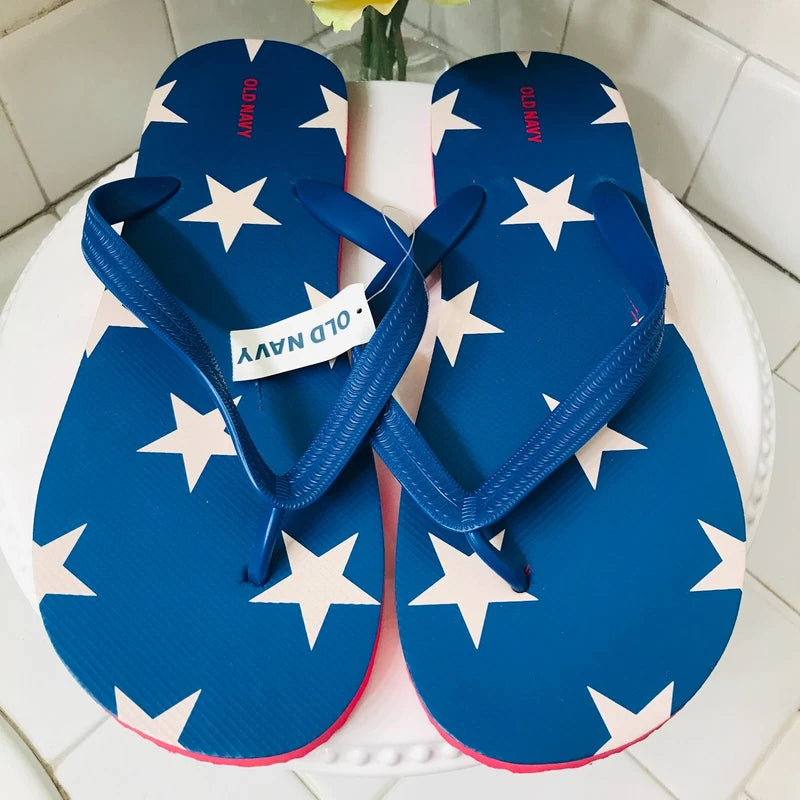 OLD NAVY Flip Flop Slippers Red Blue Stars Beach Palm Tree Size 12/13 YOU PICK 1