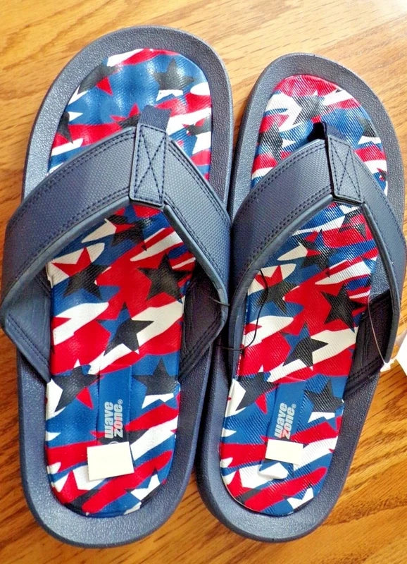 Patriotic RED, WHITE & BLUE Flip Flops/Beach Shoes~MENS SIZES ~NEW with tags