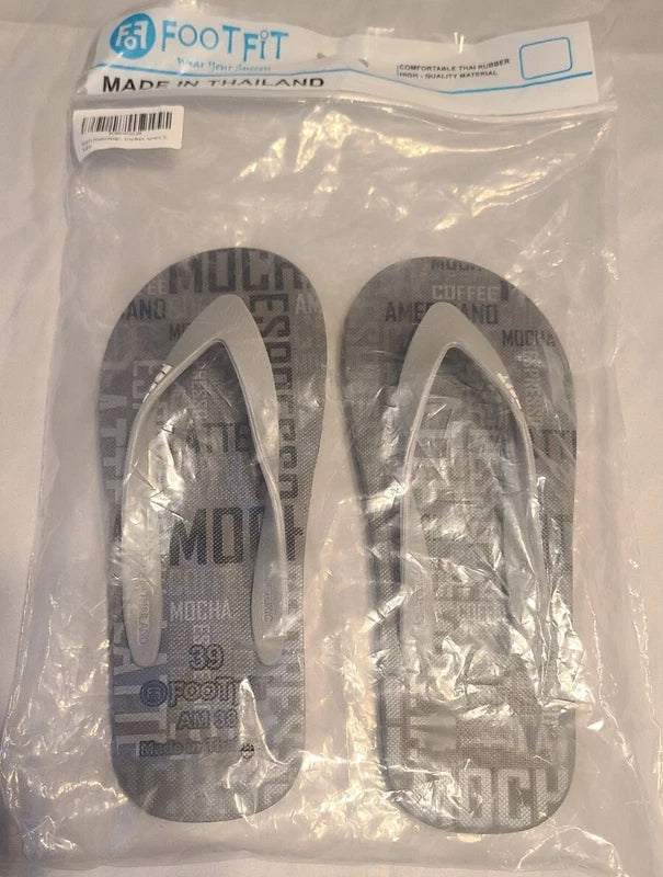 FootFit Us Size 7 Grey Black Printed Design Flip Flop Men's Slipper