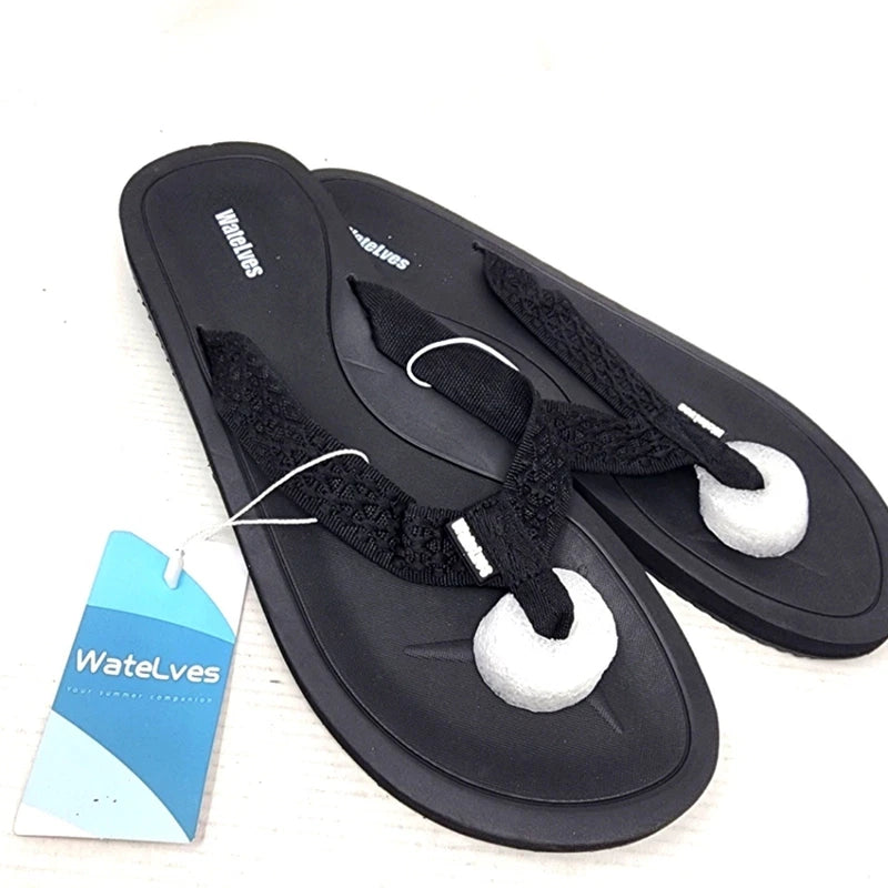 New WateLves Mens Black Flip Flops Sandals Memory Foam Non Slip Size 9