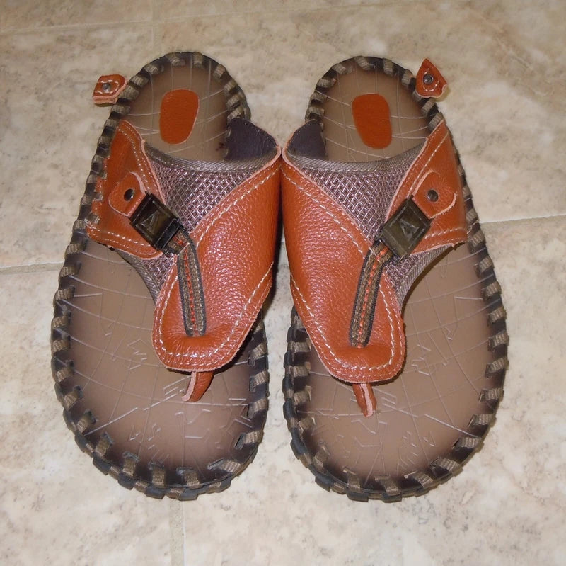 Merkmak Luxury Brand Flip Flop Slippers Beach Sandals Genuine Leather For Men 11