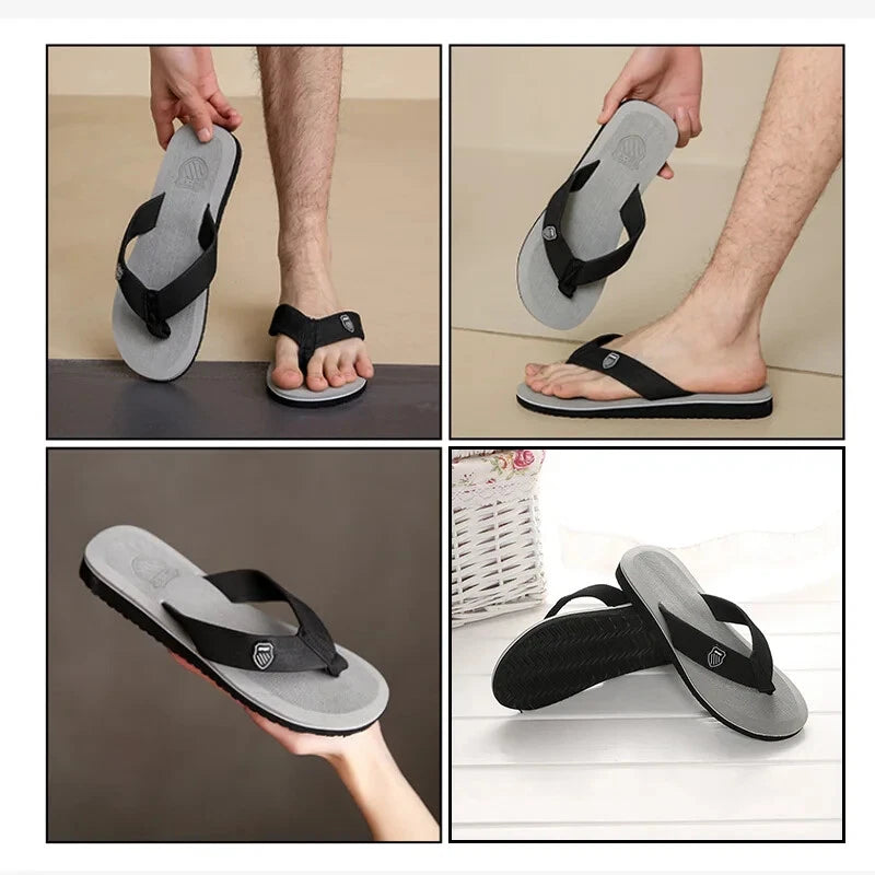 Simple New Men's Flip Flops Summer Outer Wear Non-slip Toe-gripping Clamp Shoes
