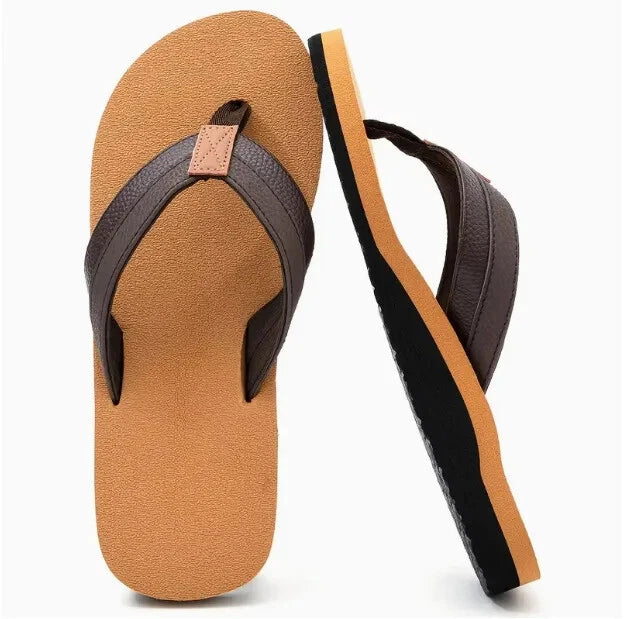 Men's leather high-quality beach flip-flops toe pinch slippers