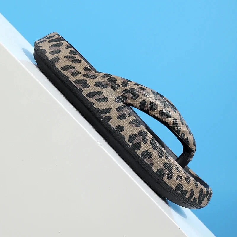 Summer Women Comfort Flip-Flop Leopard Soft Thick-Soled Cloud Beach Slippers