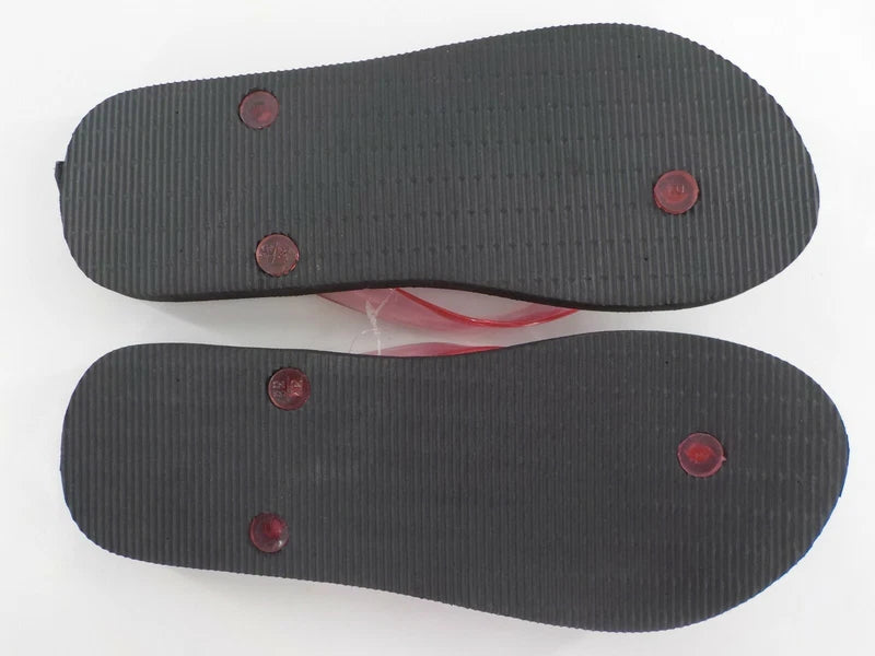 Surfware Hawaiian Classics Flip Flops Slippers SZ 8 Black w/ Pink Hibiscus NWOT