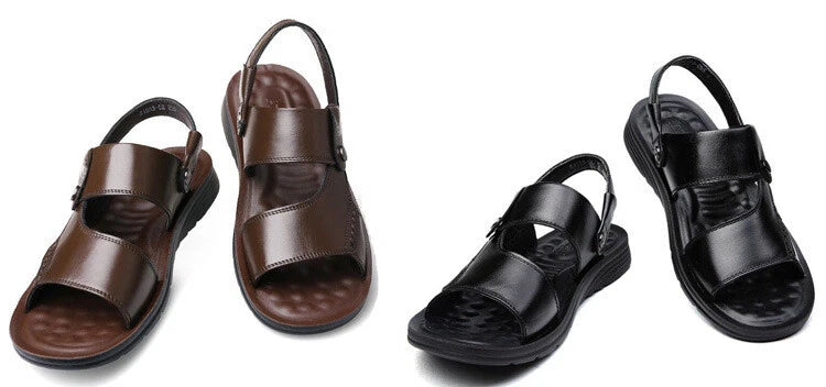 Men Summer Sandals and Slippers Pu Leather Thick-soled Beach Shoes
