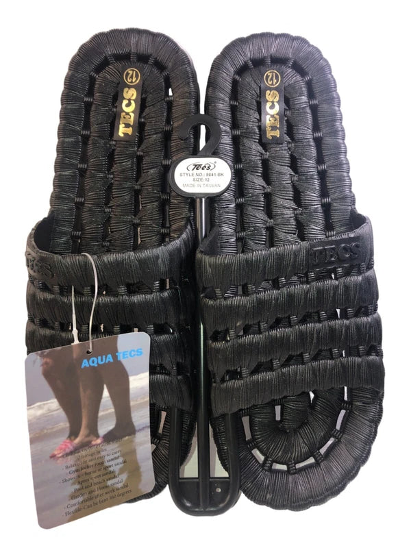 TECS Men's Shower Shoe with Open Toe Rubber Sole Size 12 Black Gym, Beach, Dorm